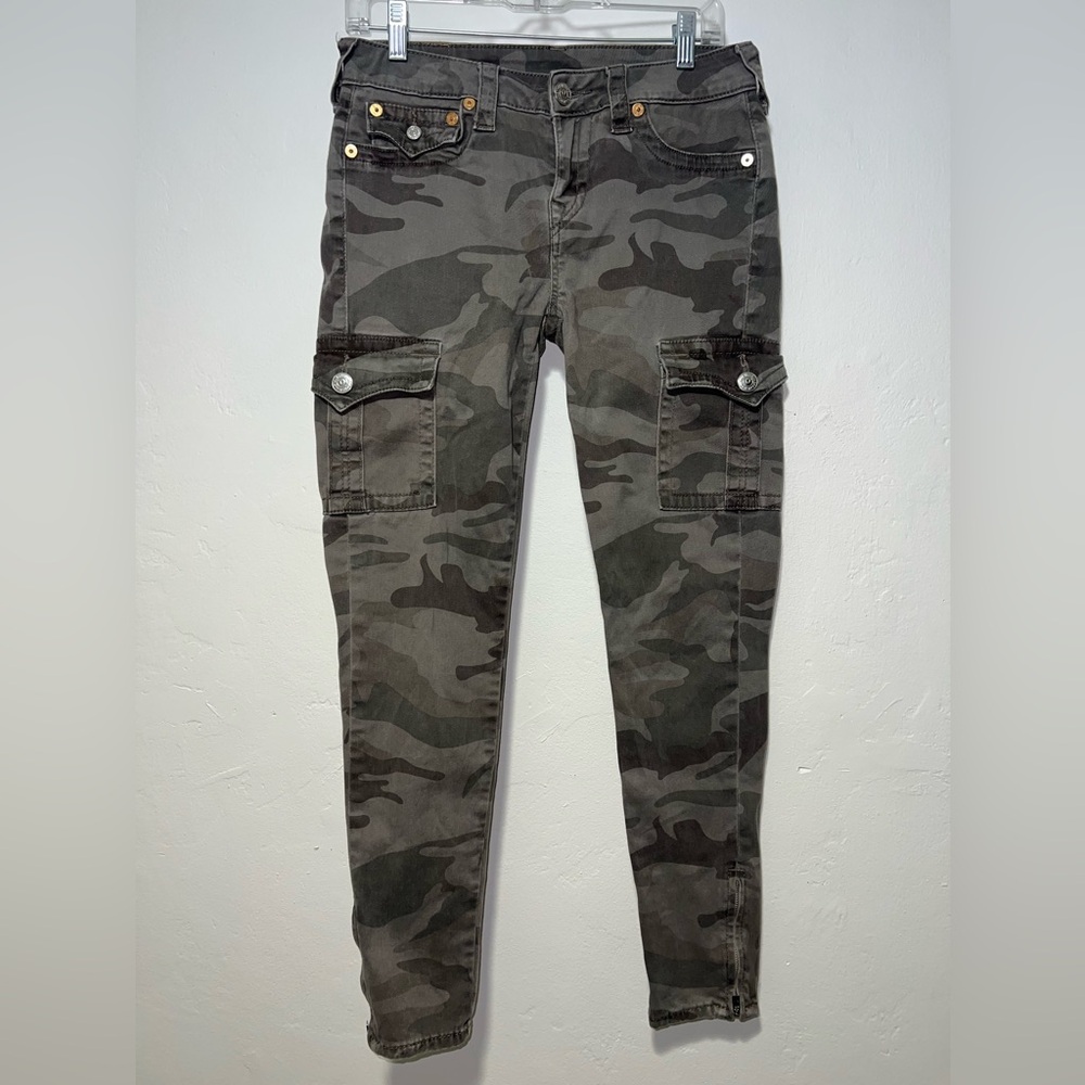 NWoT True Religion Ankle Zip Super Skinny Jeans Brown Camouflage Cargo Pockets